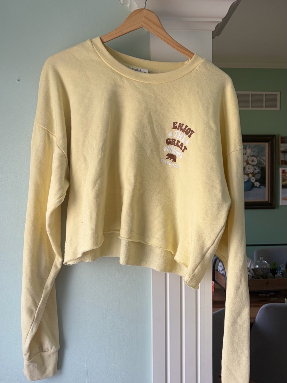 Enjoy The Great Outdoors Cropped Sweatshirt - Yellow
